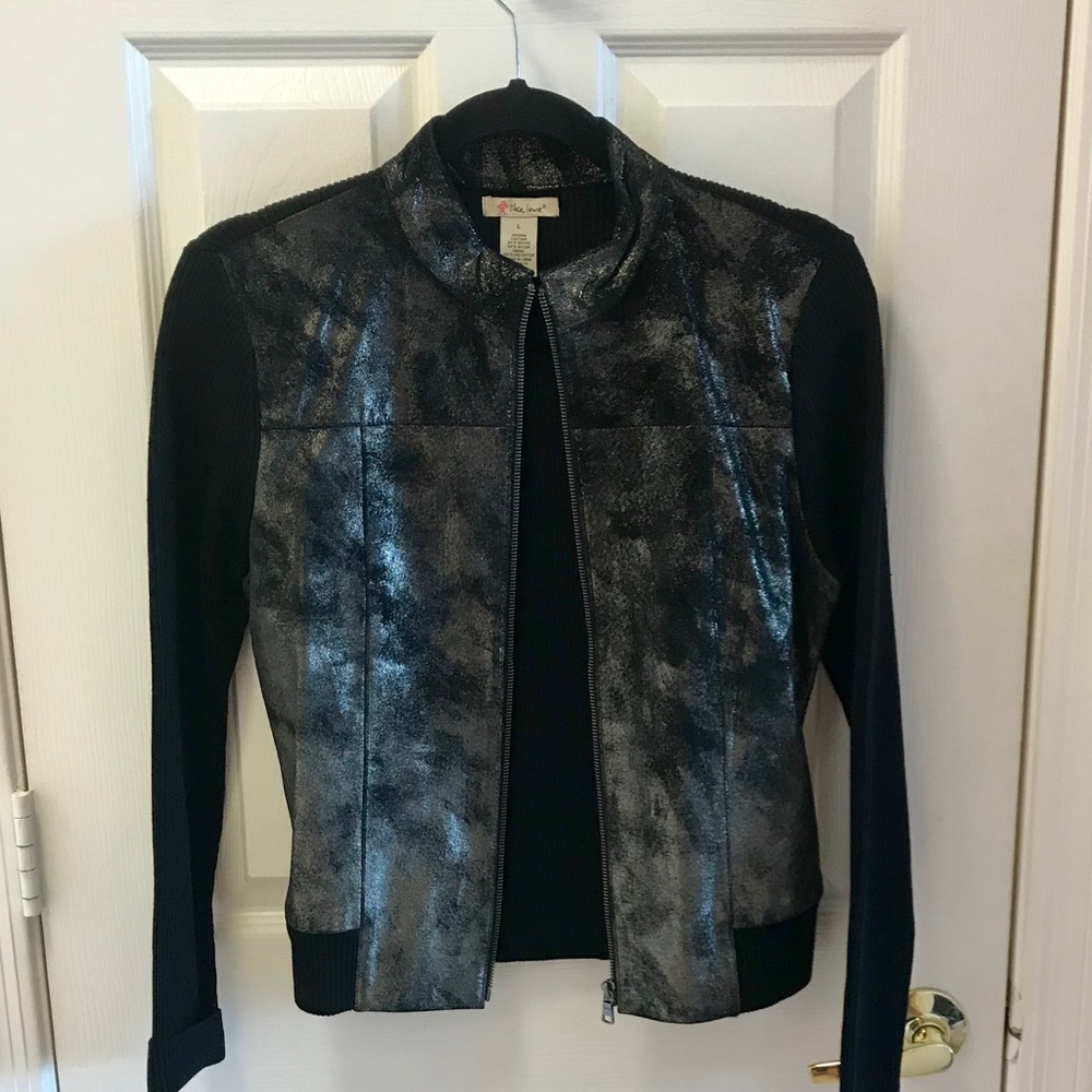 NWOT Like Love Metallic Leather Sweater Jacket